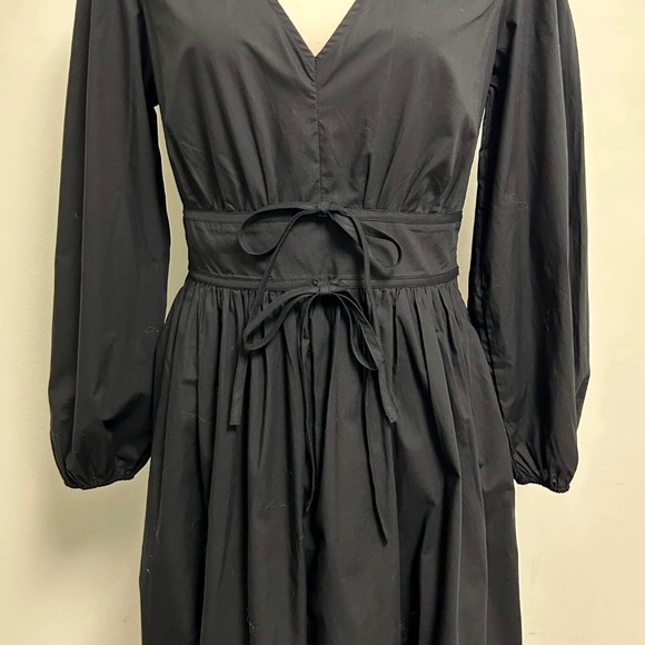 J Crew Black V Neck Long Puff Sleeve Pleated Bows Gretchen Dress 4T 4 Tall NWT - Picture 3 of 10